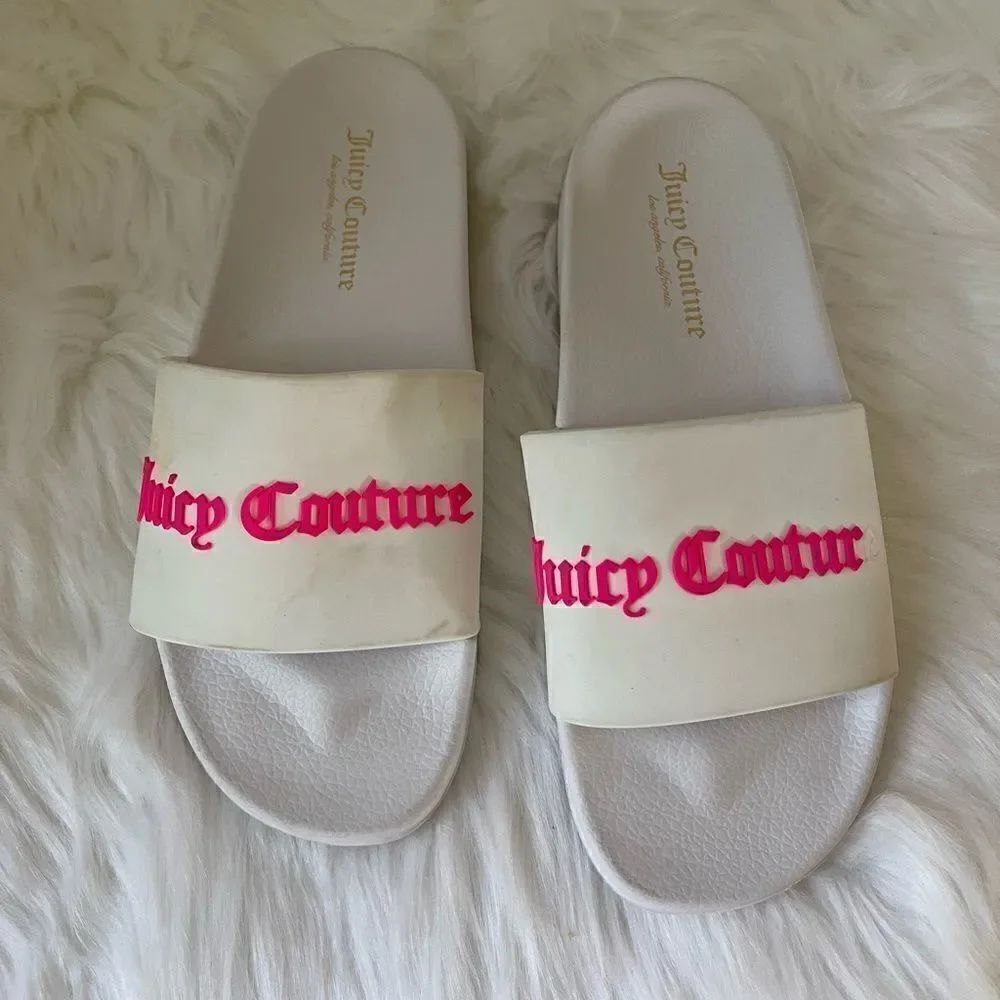 Juicy Couture White and hot pink rubber slides sandals size 7